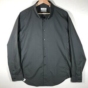 Calvin Klein Slim Fit Stretch Men's 17.5 34/35 Charcoal Gray Long Sleeve Shirt